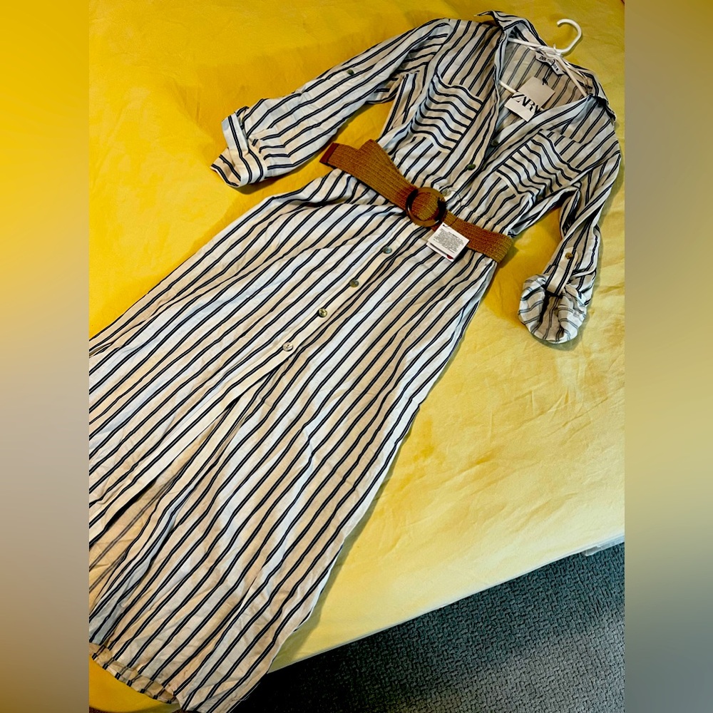 Zara white and blue stripe Dress